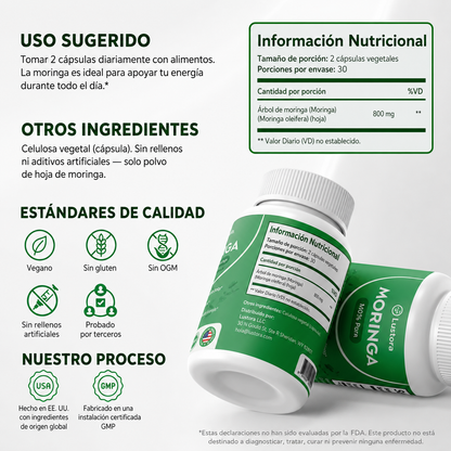 Capsulas de Moringa Lustora - Apoyo natural para el cortisol